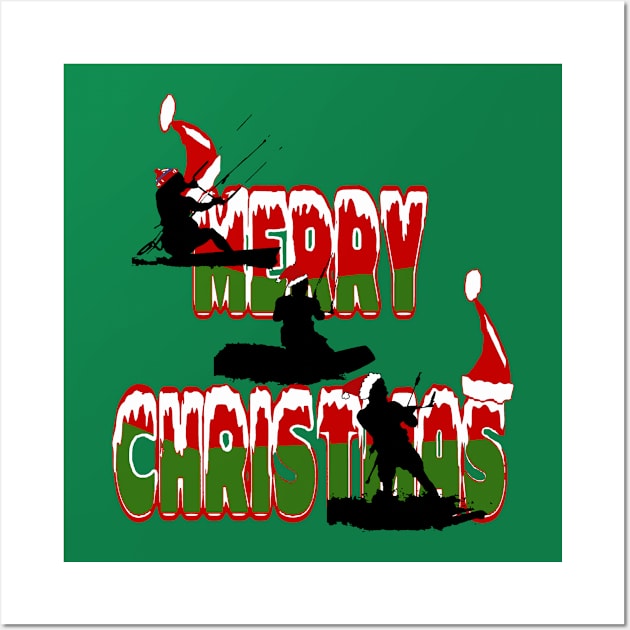 Festive Merry Christmas Seasonal Holiday Kitesurfing Wall Art by taiche